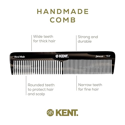 Miniatura 5 de Kent Peine de tocador de pelo 16T, peine de tocador de dientes finos y anchos para cabello, barba y bigote, peine de peinado grueso y fino para
