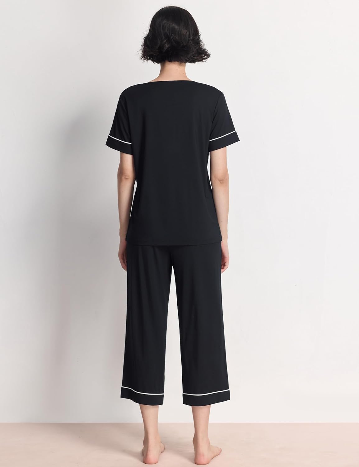 GYS Women Pajama Sets Bamboo Viscose Short Sleeve Top and Capri Pants 2 Piece Sleep Set - Image 2