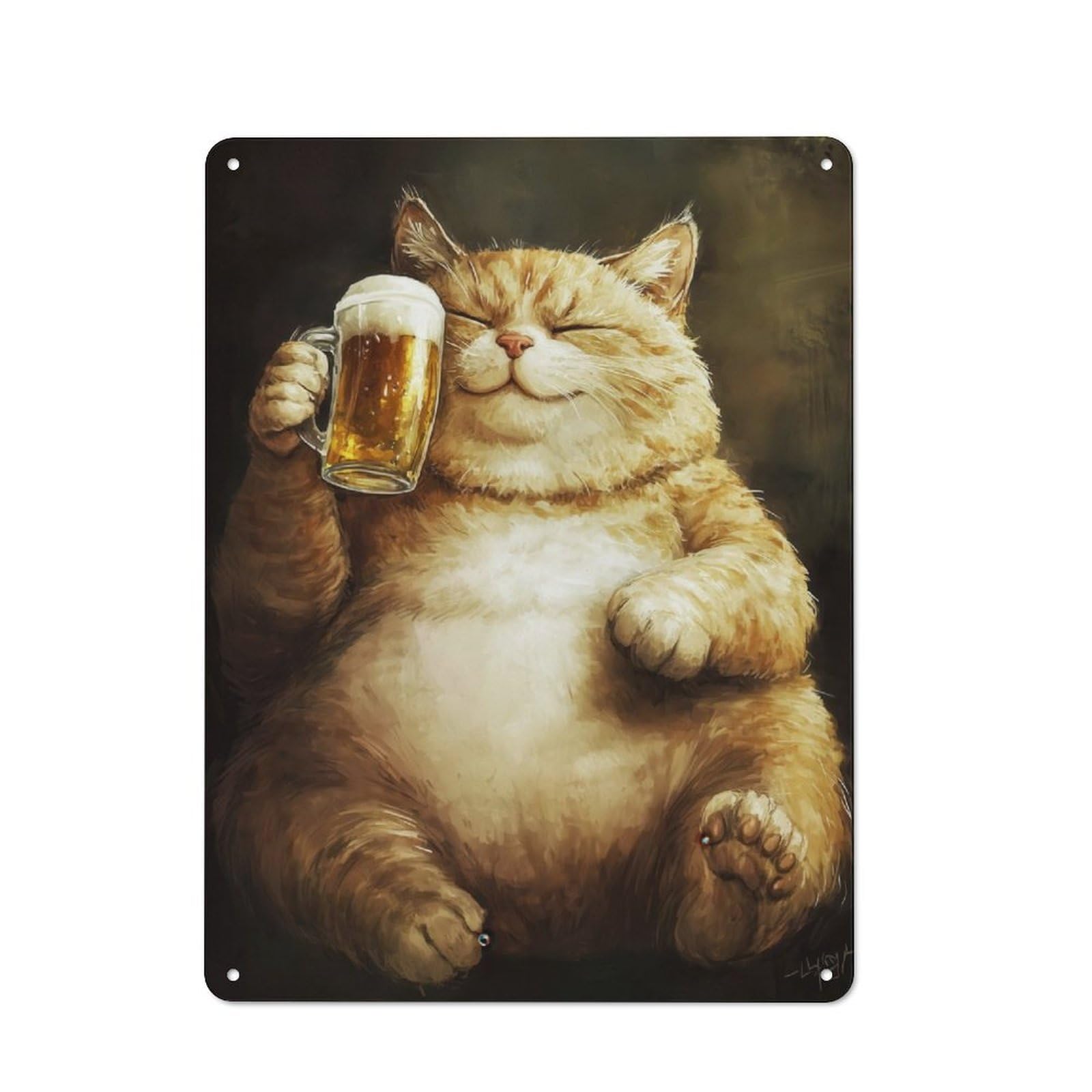 Junmoney Happy Cat With Beer Vintage Tin Sign 40X30cm With For Garage Wall, Suited To People Furnishing A Garage