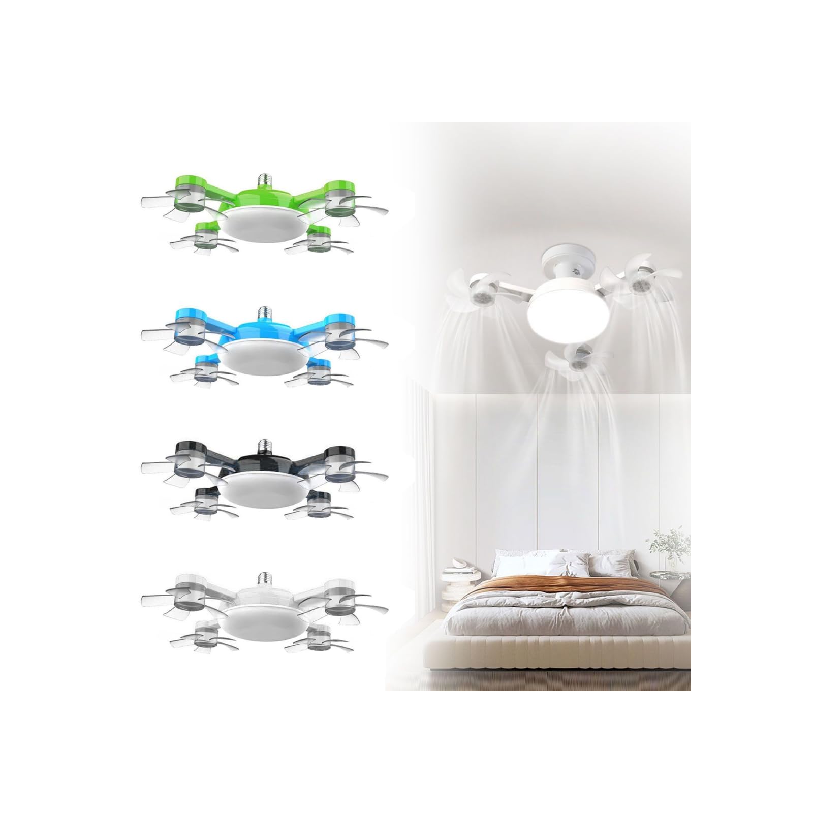Remote Control Ceiling Fan with LED Light, Drone Shape 3 Speed Adjustable Bladeless Fan & 3 Colour Lighting Modes, Smart Home Bedroom Cooling Fan for Living Room, Energy Saving Quiet Operation