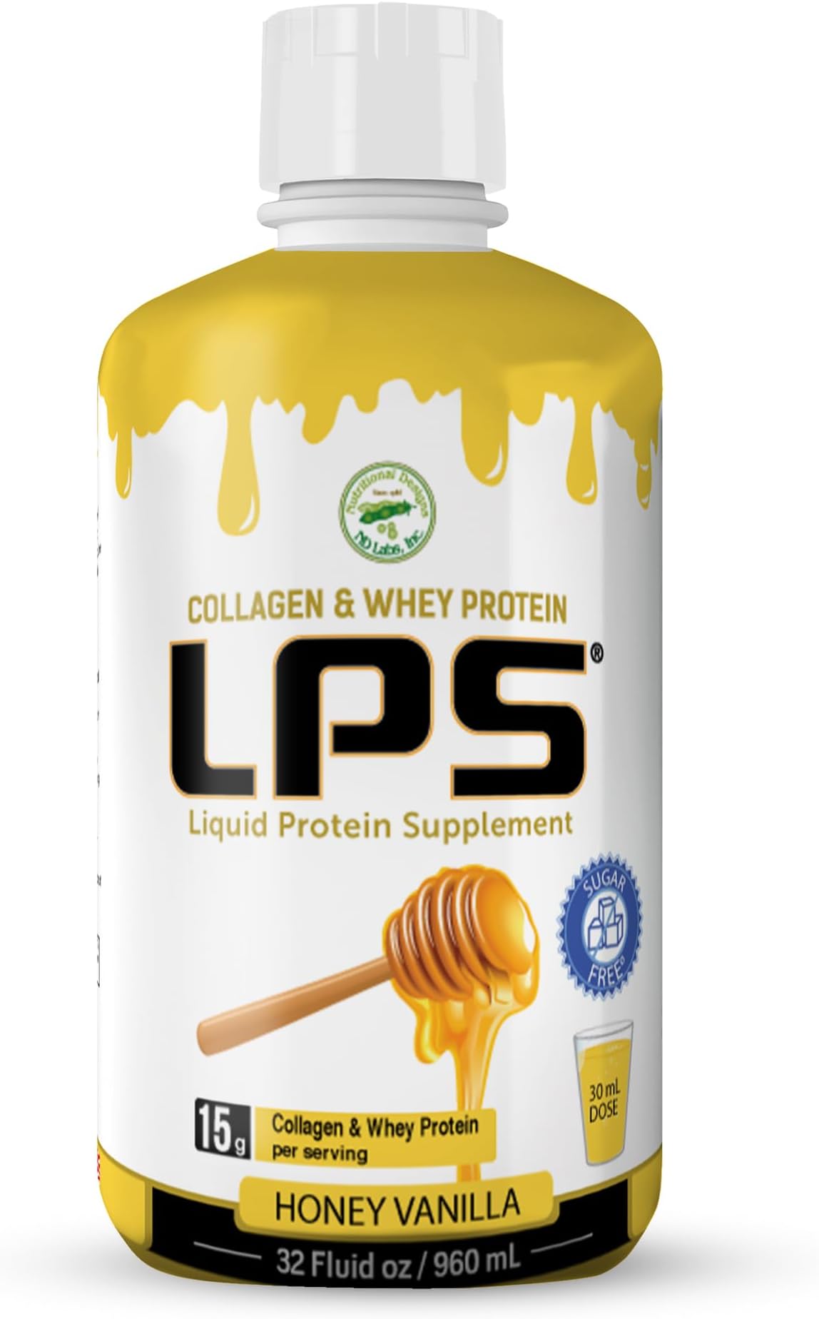 Nutritional Designs LPS Liquid Collagen & Whey Protein Supplement, Honey Vanilla, 32 Fl Oz