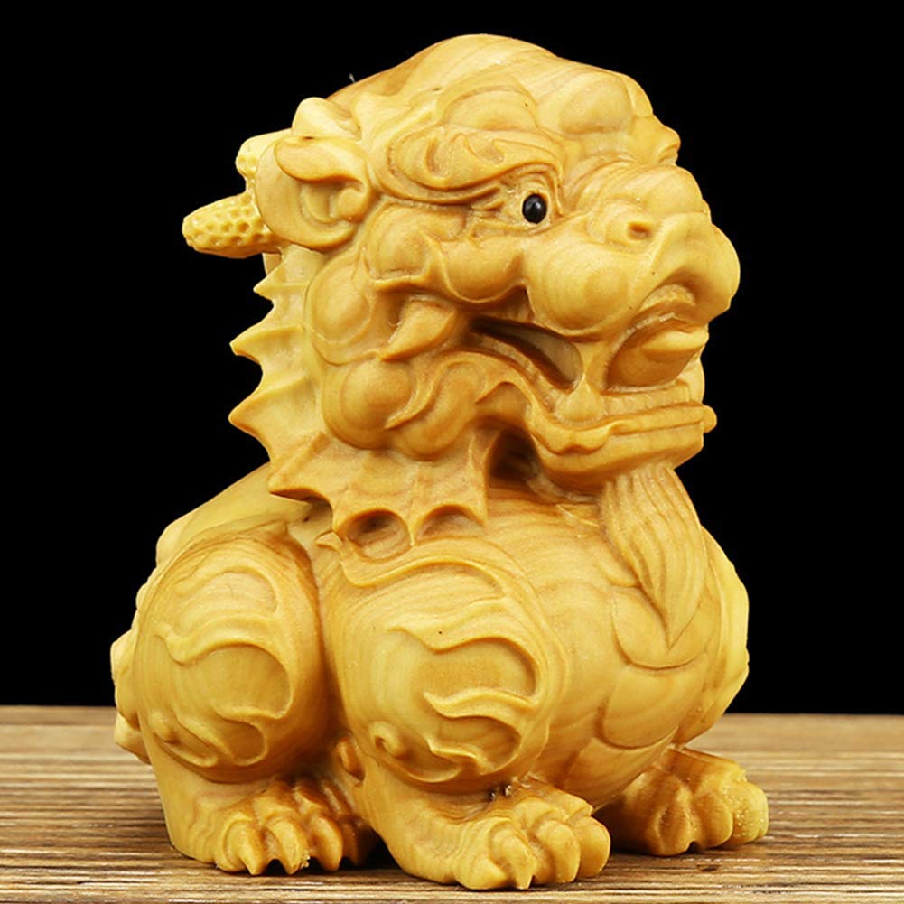 Ornamenti Feng Shui Statue Chi Lin/Kylin ricchezza prosperità, Figurine sculture Ornamenti Chi Lin/Qi Lin, Decorazione Domestica attrarre ricchezza e buona Fortuna,Legno