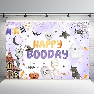 MEHOFOND 7x5ft Halloween Happy Birthday Party Backdrop Happy Booday Cute Boo Boy Girl Pumpkin Party Photography Background Cake Table Decorations Banner Photo Booth Props Supplies