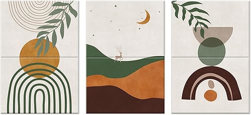 JBER Arte de pared para sala de estar, pintura abstracta moderna de hojas sobre tablero de fibra, 6 paneles empalmados en una gran imagen