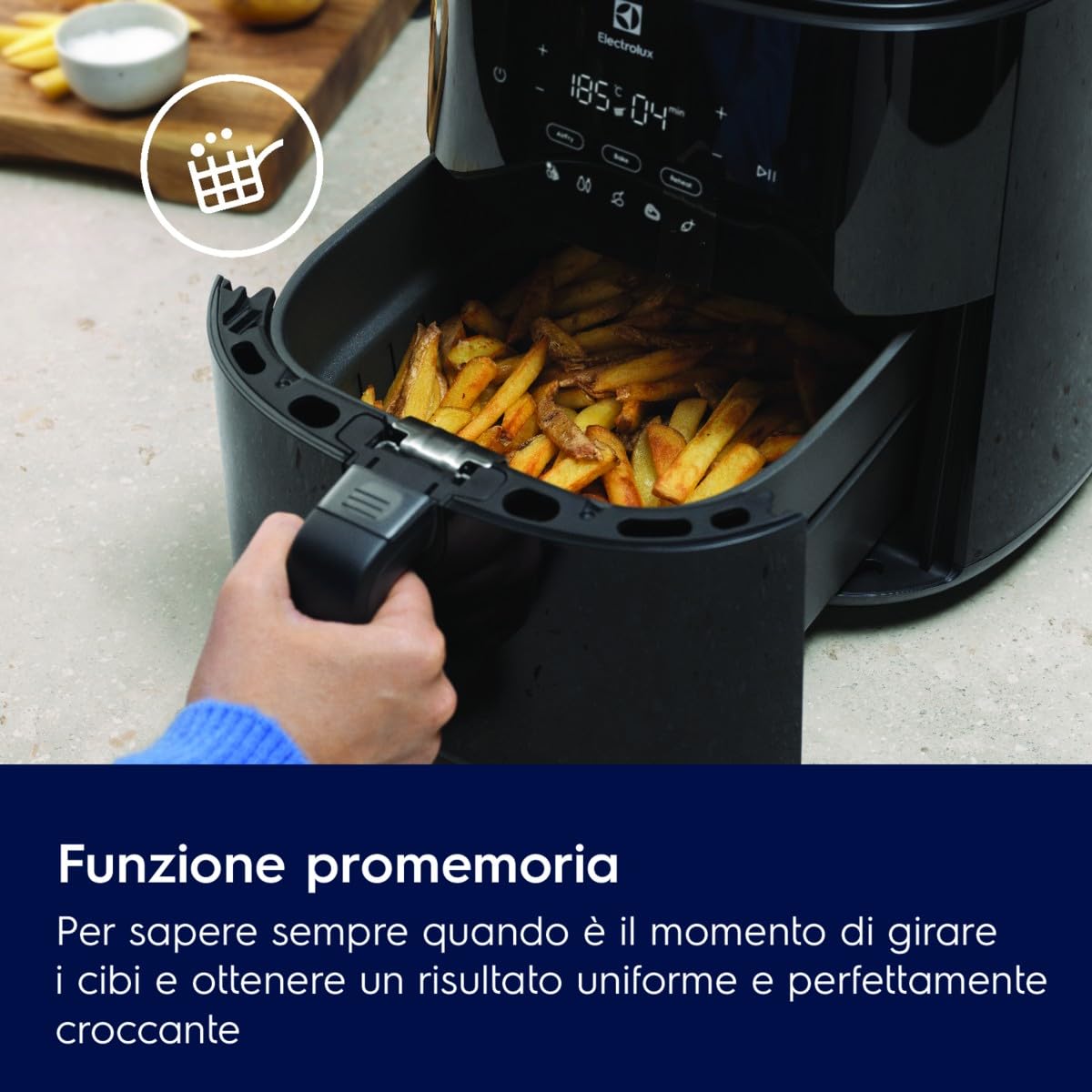Electrolux Friggitrice Ad Aria EAF5B, Capacità 5L, Rivestimento Antiaderente, 1500W, 8 Programmi Preimpostati, Parti Lavabili in lavastoviglie, Timer 0-60min, 80-200°c