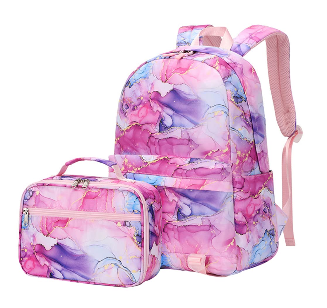 JiaYou Junior high school Backpack Sets 2Pcs Daypack with Lunch case Girls Middle school Bag(Rose,20 Liters)