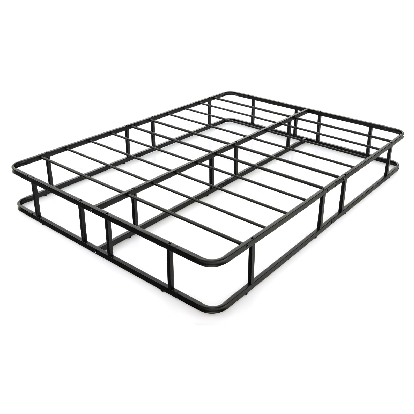COSTWAY rama do łóżka z metalu, metalowa rama łóżka, platforma łóżka z podparciem z metalowych listew, łóżko do sypialni bez potrzeby boxspring, kolor czarny 200 x 140 x 26 cm