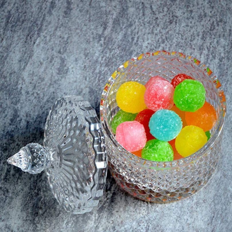 Image of Stylish Home Decor Crystal Clear Glass Sugar Candy Mukhwas Jar Bowl Pickle Storage Container Pot with Lid Crystal Candy Jar 3.5