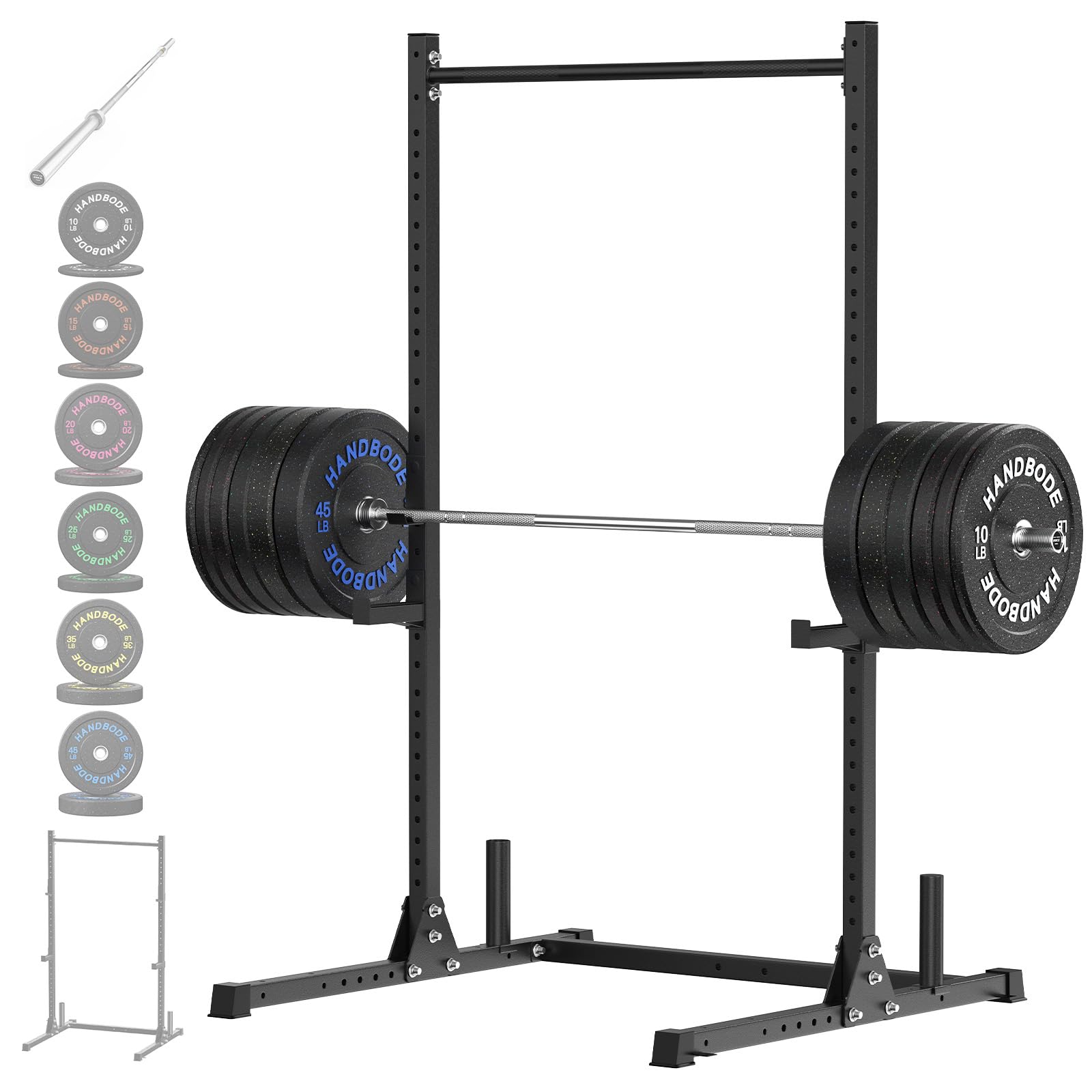 HANDBODE Squat Rack, 7ft Barbell, Weight Plates Set 300 lb, Home Gym Equipment, Silver