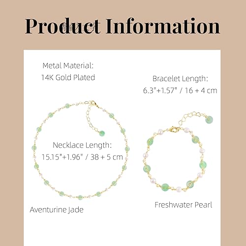 Miniatura 2 de 14K Gold Plated Natural Jade & Pearls Necklaces Bracelet for Women, Natural Freshwater Pearls Pendant, Lucky Green Jade Jewelry Set for Mom Lover