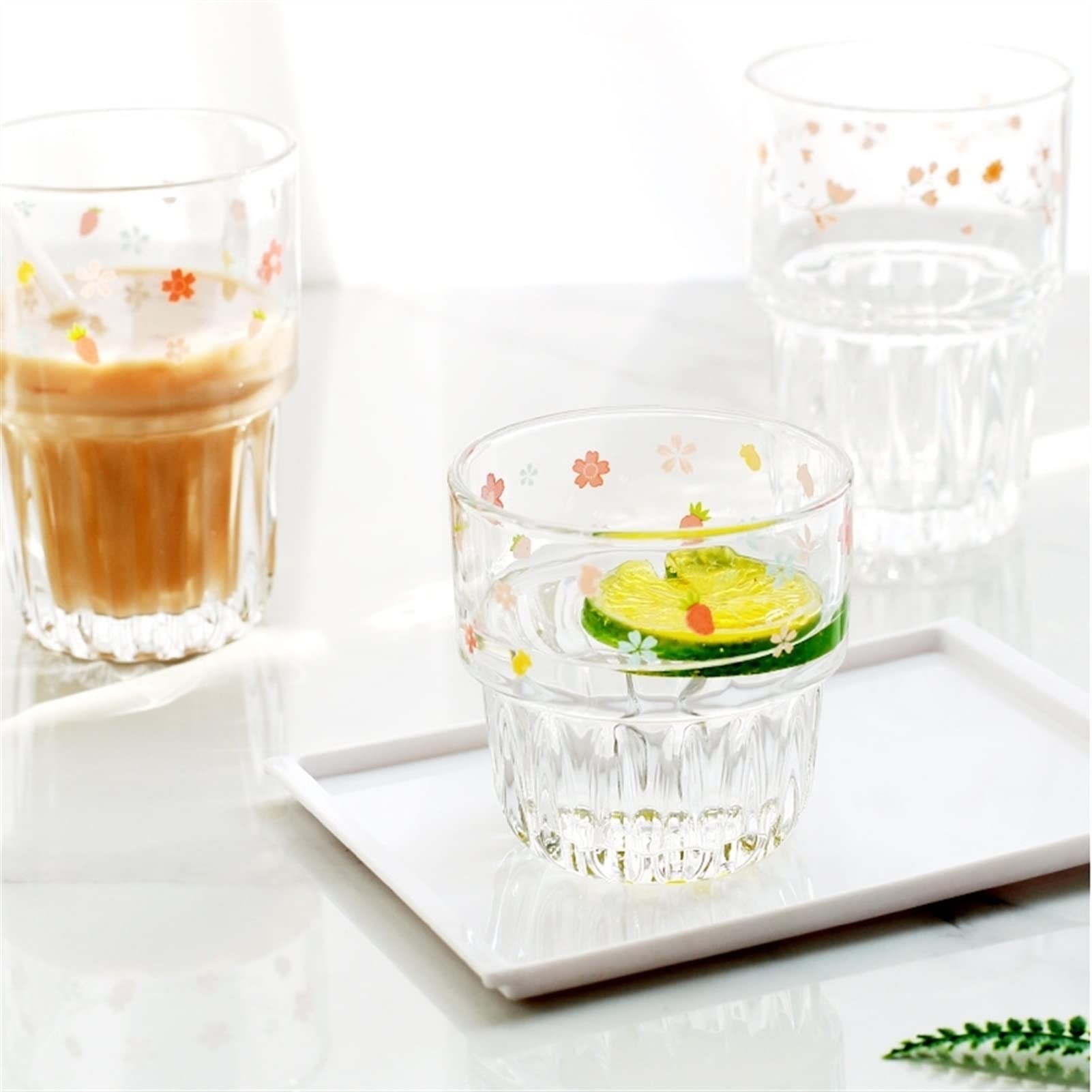 QINGGANGLING999 Vasos de Agua 260ml de vidrios for Beber Lindo Copa de Cristal Creativo Taza de Agua Transparente Estudiante Leche Resistente al Estudiante Vidrio Vasos Cristal