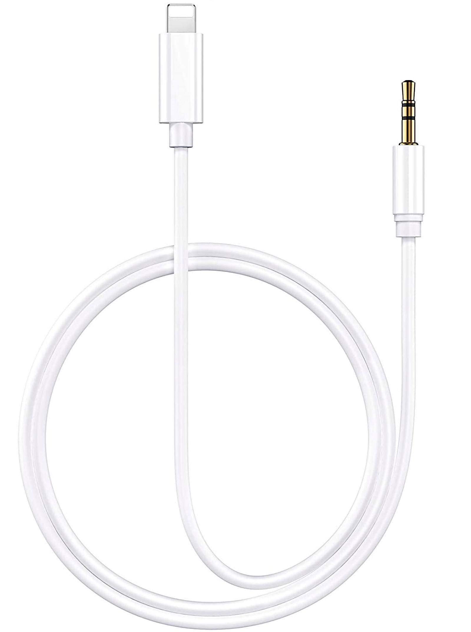 Veetone IPhone Aux Cord for Car, Apple MFi Certified Lightning to 3.5 mm Headphone Jack Adapter Male Aux Stereo Audio Cable Compatible with iPhone 12 Pro Max 11 Pro SE 2020 XS XR X 8 7 1m White