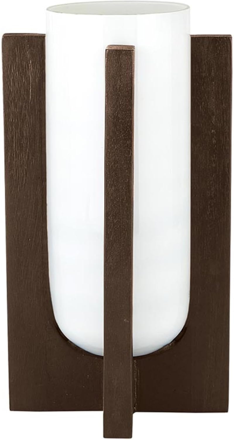 47th & Main Modern Hurricane Glass Holders Lantern Candle Holder for Pillar Candles, 11.25" Tall Large, White/Dark Brown