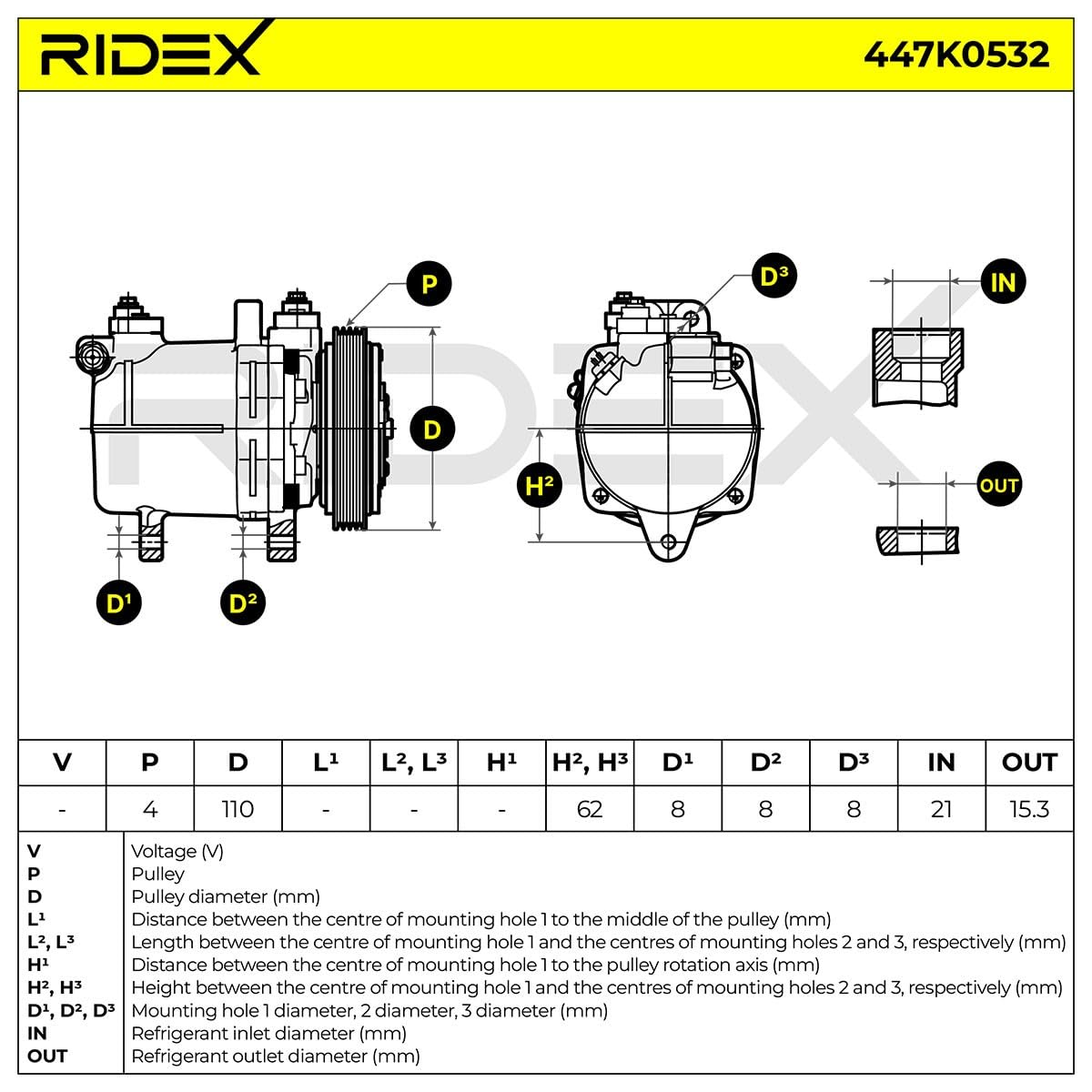 RIDEX 447K0532 Pieza Compresor aire acondicionado Compatible con SUZUKI Grand Vitara I SUV FT, HT
