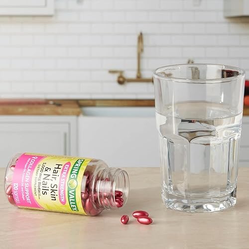 Miniatura 4 de Basket Goods Spring Valley - Cápsulas blandas de colágeno extra fuertes para el cabello, la piel y las uñas, 5000 mcg de biotina, 120 unidades,