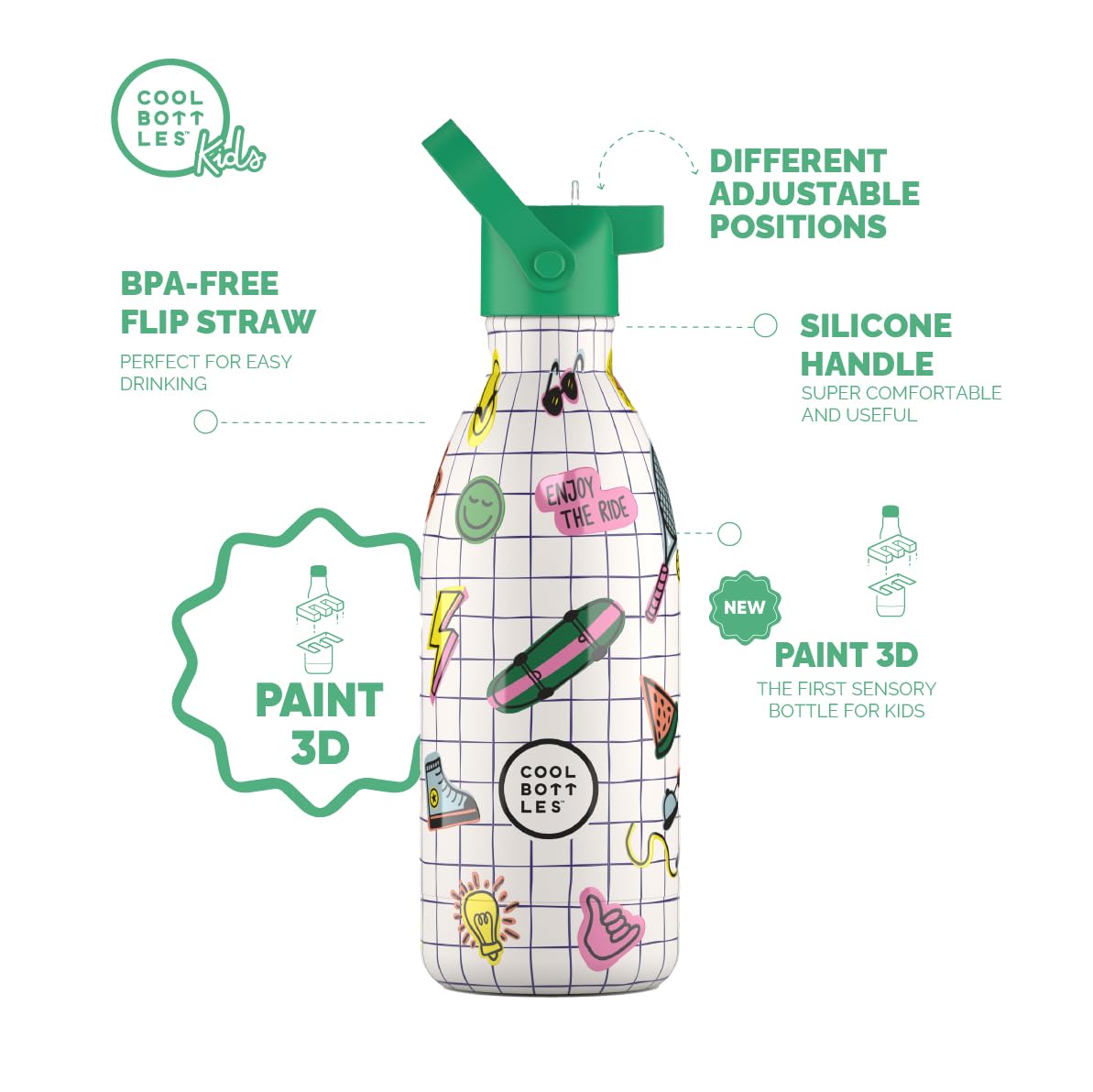 Cool Bottles – Edelstahl-Wasserflasche für Kinder, Thermosflasche für Kinder, Getränke 36 Stunden kalt und 18 Stunden warm – Play Mode 500ml