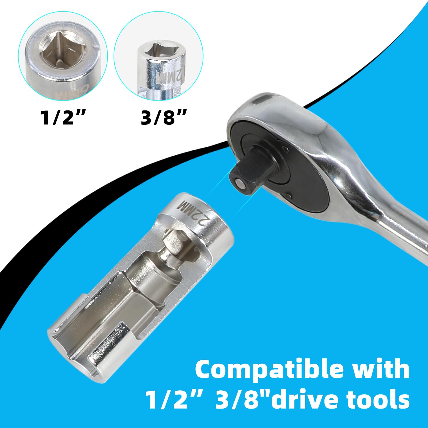 DPTOOL 14-teiliges Diesel-Injektor-Kraftstoffleitungs-Steckschlüssel-Set, metrisch, 8–22 mm, Schlagmutter-Steckschlüssel-Set, 3/8 Zoll, 1/2-Zoll-Antrieb, 5-Punkt-Vermeidung von Drahtmutter-Stecknuss