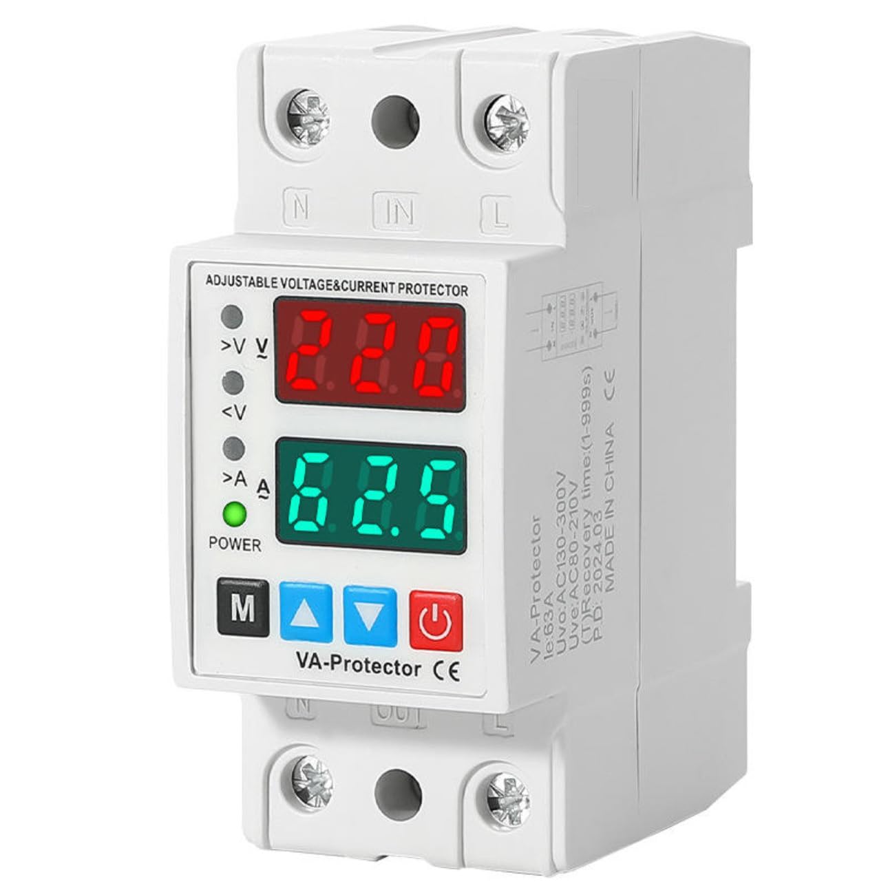 Generic Smart Voltage Protector, 2-Pole Residual Current Circuit Breaker, Din Rail Mount MCB, 40A Overload Protection for Home Appliances, 9x7x3.5 cm-image-12
