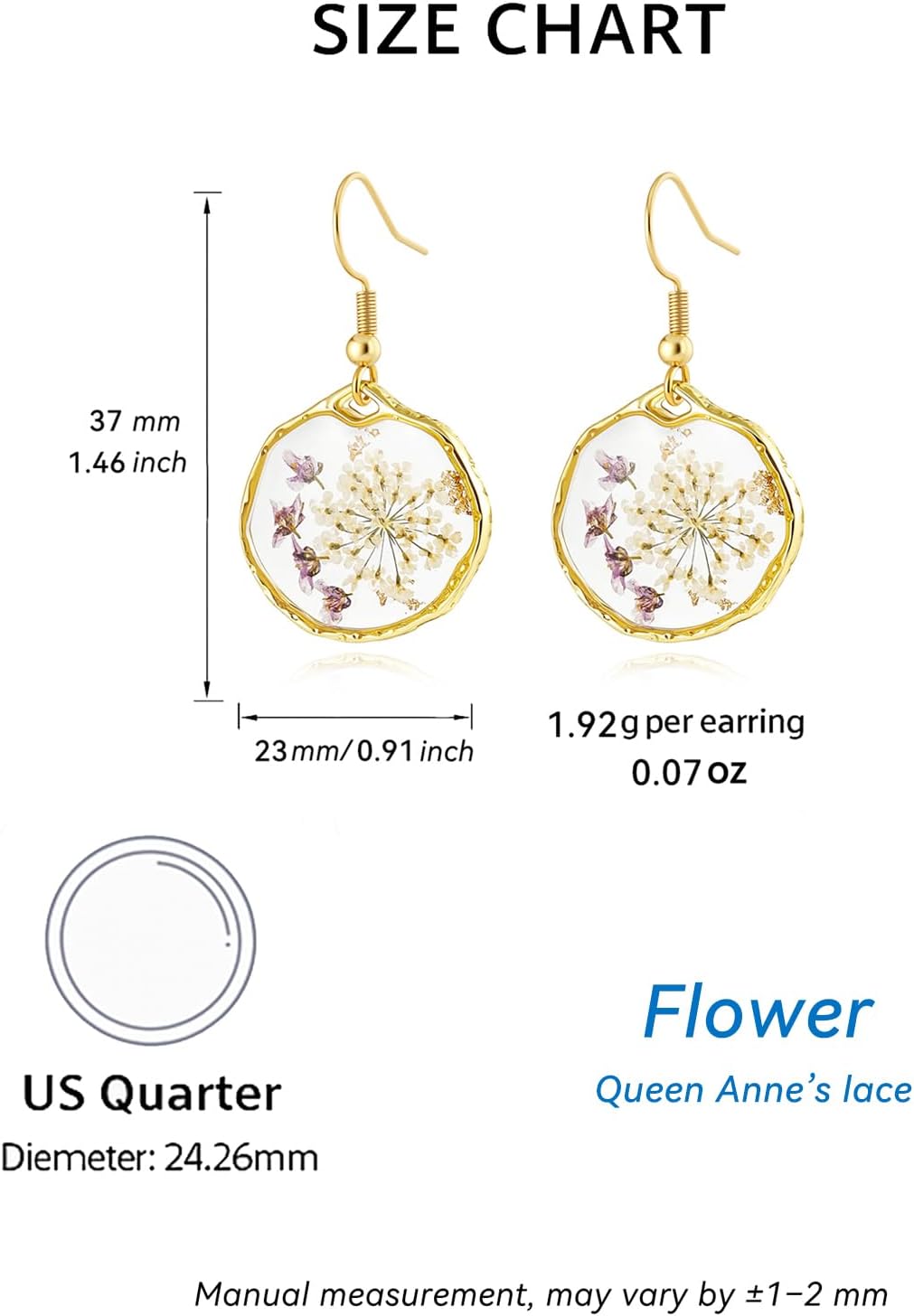 Real Flower Earrings for Women, Christmas Jewelry Gifts, Handmade with Delicate Pressed Flowers, Meaningful and Elegant Present for Her, Boho Nature-Inspired Earrings