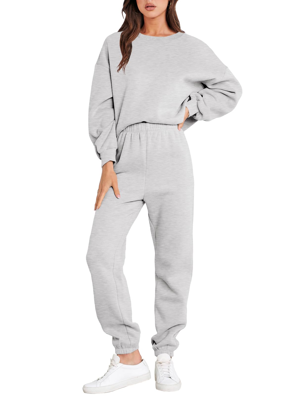 ANRABESSWomen's Two Piece Outfits Sweatsuit Lounge Set Long Sleeve Crewneck Sweatshirt Jogger Pants Tracksuit 2025 Fall Sets