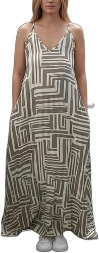 Womens Maxi Pleated Pocket Dress-Beige Printed