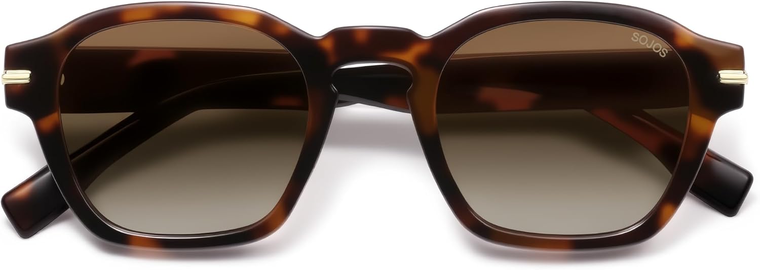 SOJOS Vintage Retro Square Polarized Sunglasses Men Standard Fit Trendy Womens Sun Glasses SJ2382
