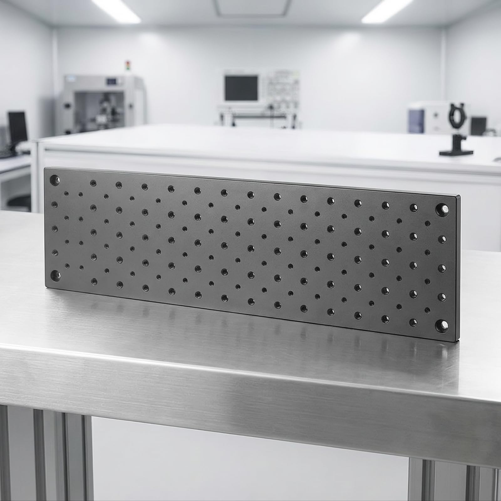 perfeclan Placa Pruebas con Agujeros Roscados Anodizado Negro, Placa Pruebas Aluminio, Compatible, Soporte, para Laboratorio, 100x300