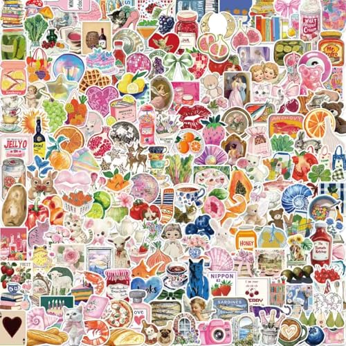 200 PCS Vintage Y2K Aesthetic Stickers, Cute Coquette Stickers, Food Sticker, Coquette Room Decor for Laptop, Scrapbooking, Journaling, Water Bottle, Waterproof Vinyl Stickers for Teens and Adults