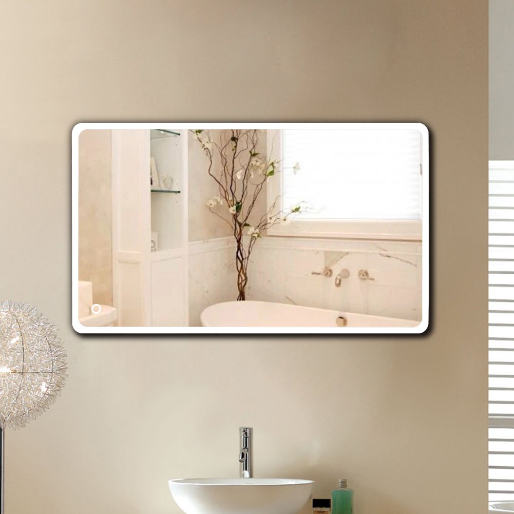 Drumm Specchio da bagno 70 x 120 cm, specchio da trucco illuminato, specchio da bagno con striscia LED luminosa (luce bianca fredda 6500 K), specchio di cortesia con interruttore tattile