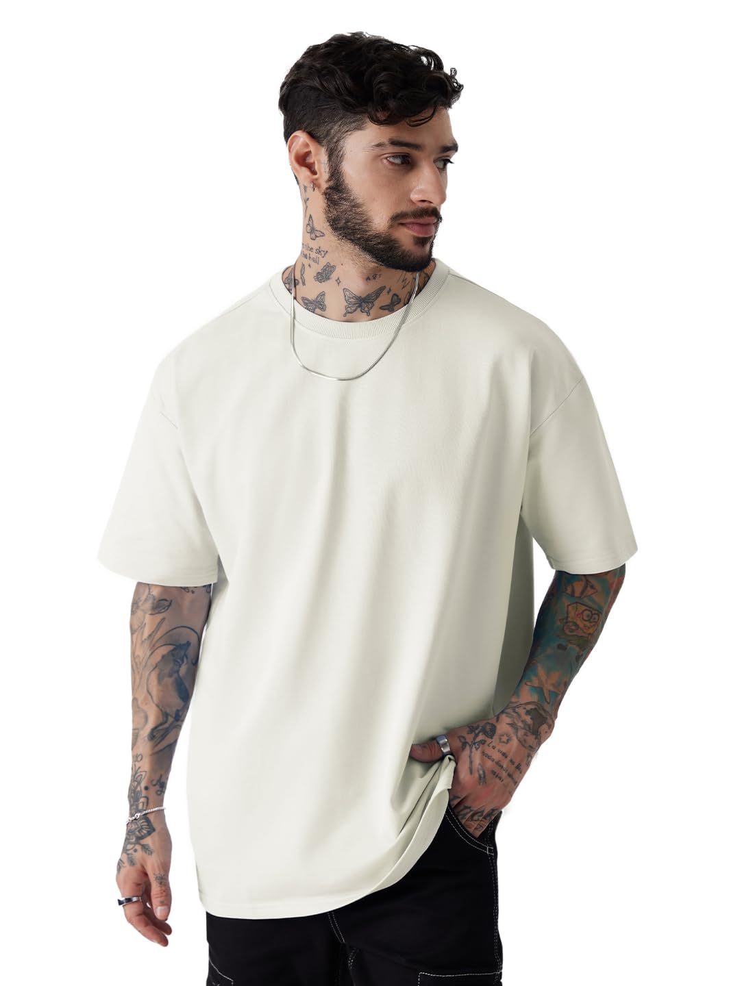 the souled store The Souled StoreSolids: Eggshell WhiteOversized T-Shirts-picture-24