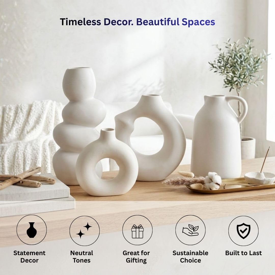 4 Ceramic Vases - Modern White Floral Vases -3