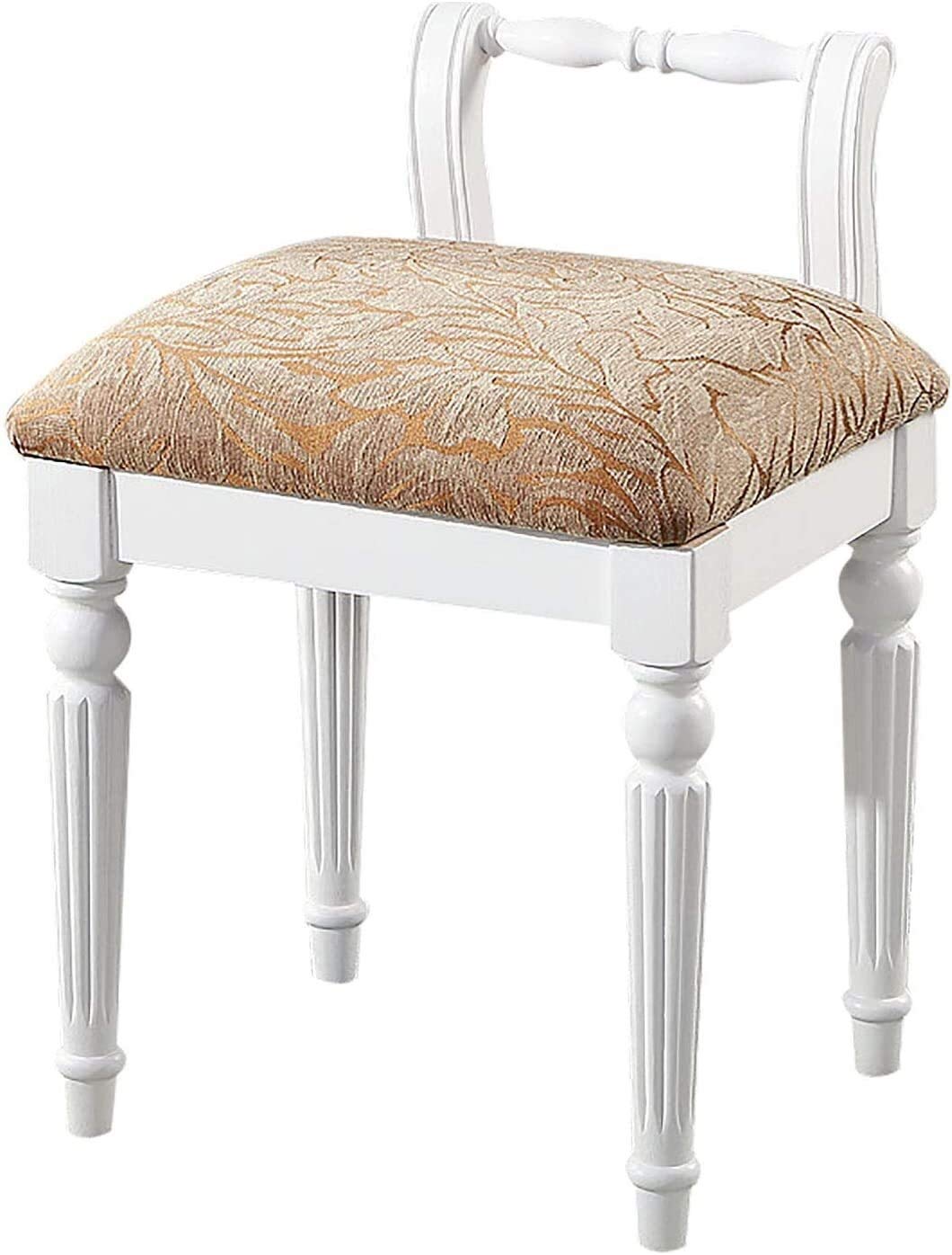 Tabouret coiffeuse avec dossier bas et pieds en bois de chambre