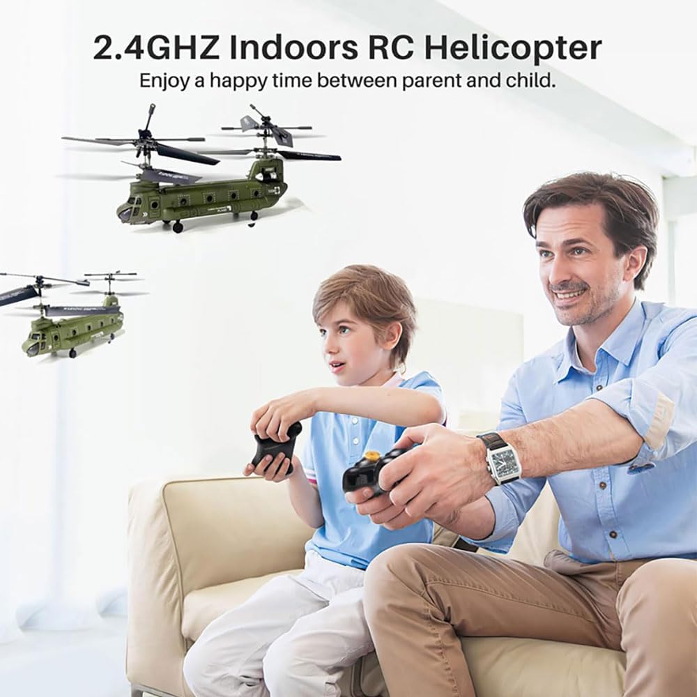 RC Helicopter Boeing CH-47 Military Transport 3CH Dual Propellers Remote Control Helicopter Drone 2.4G Fixed Height Simulation Fighter RC Plane Stability Flight Easy to Fly RC Aircraft Plane
