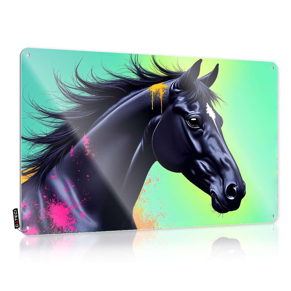 Decoration Inappropriate Framed Birthday A Black Horse With Vibrant Colors. - Vintage Wall Decor For Garage(30X40CM)