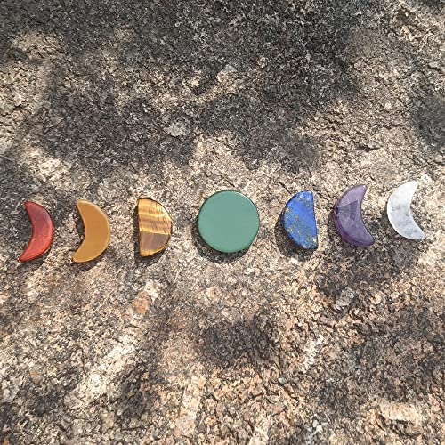 Paseisaku 7 Chakra Stones Set Moon Phase Carved - Natural Gemstone Reiki Healing Crystal Quartz For Meditation, Healing, Collectable #TOP7