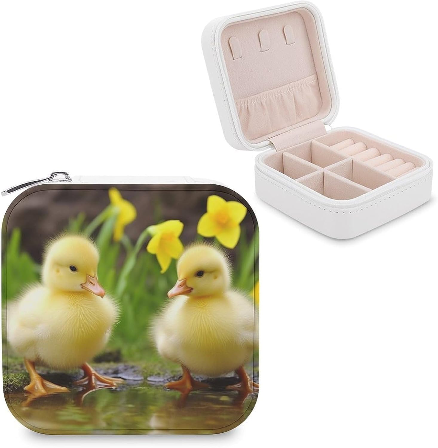 Cute Baby Ducks Jewelry Box PU Leather Travel Jewelry Case Ring Storage Box Portable Trinket Storage Case Trinket Organizer Boxes Small Jewelry Storage Organizer for Women
