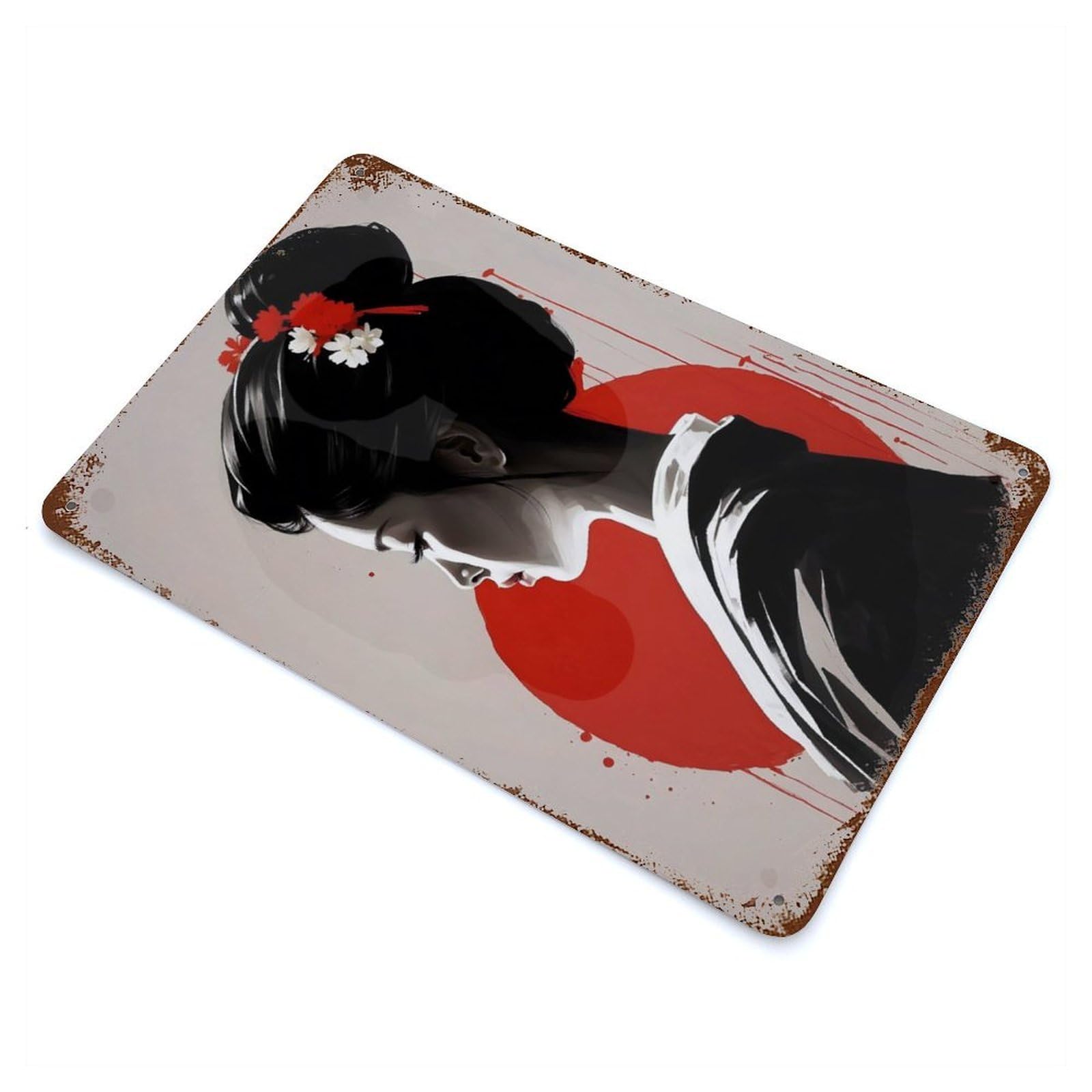 Rust Effect Japanese Girl Geisha Vintage Rust Metal Sign 11.8"x7.9", Classic Wall Plaque for Shed, Workshop And Garage Wall Decor