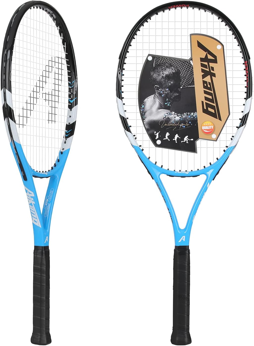 Tennis Racket-27 inch 2 Players Tennis Racket Professional Tennis Racquet,Good Control Grip,Strung with Cover,Tennis Overgrip, Vibration Damper (Bright Red+ Blue) : Sports & Outdoors