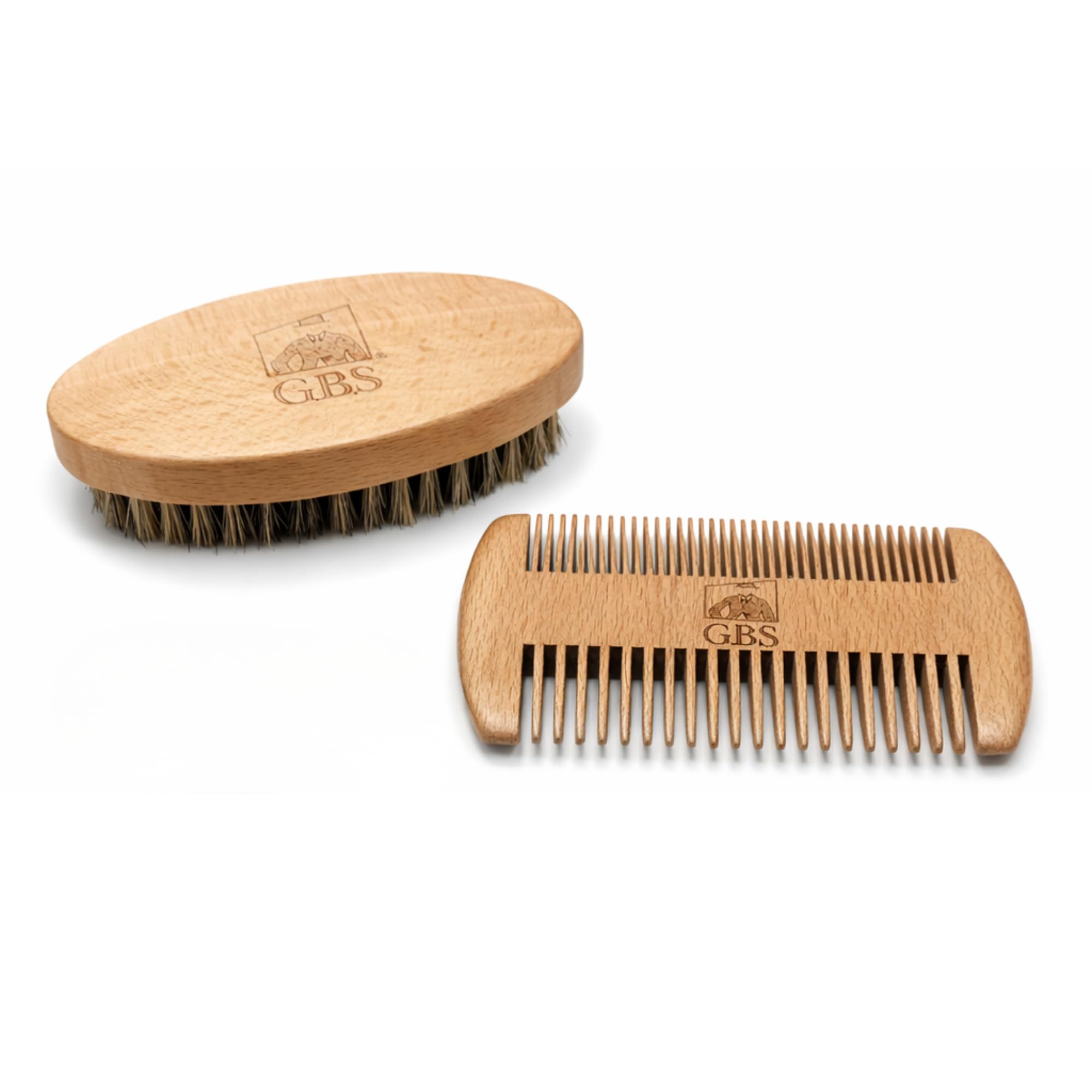 G.B.S Men's 100% Boar Bristle Beard Brush & Natural Wood Beard Comb Hair Mustache Shaving Brush Facial Hair Brush Portable and Travel Friendly