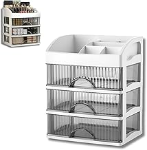 KREPS Countertop Makeup Organizer with Drawers Plastic Storage for Makeup Brush,Hair Accessories,Jewelry,Skincare Vanity Display Cases, Skin Care Products, Office Desk Organizer (3 Layer, White)