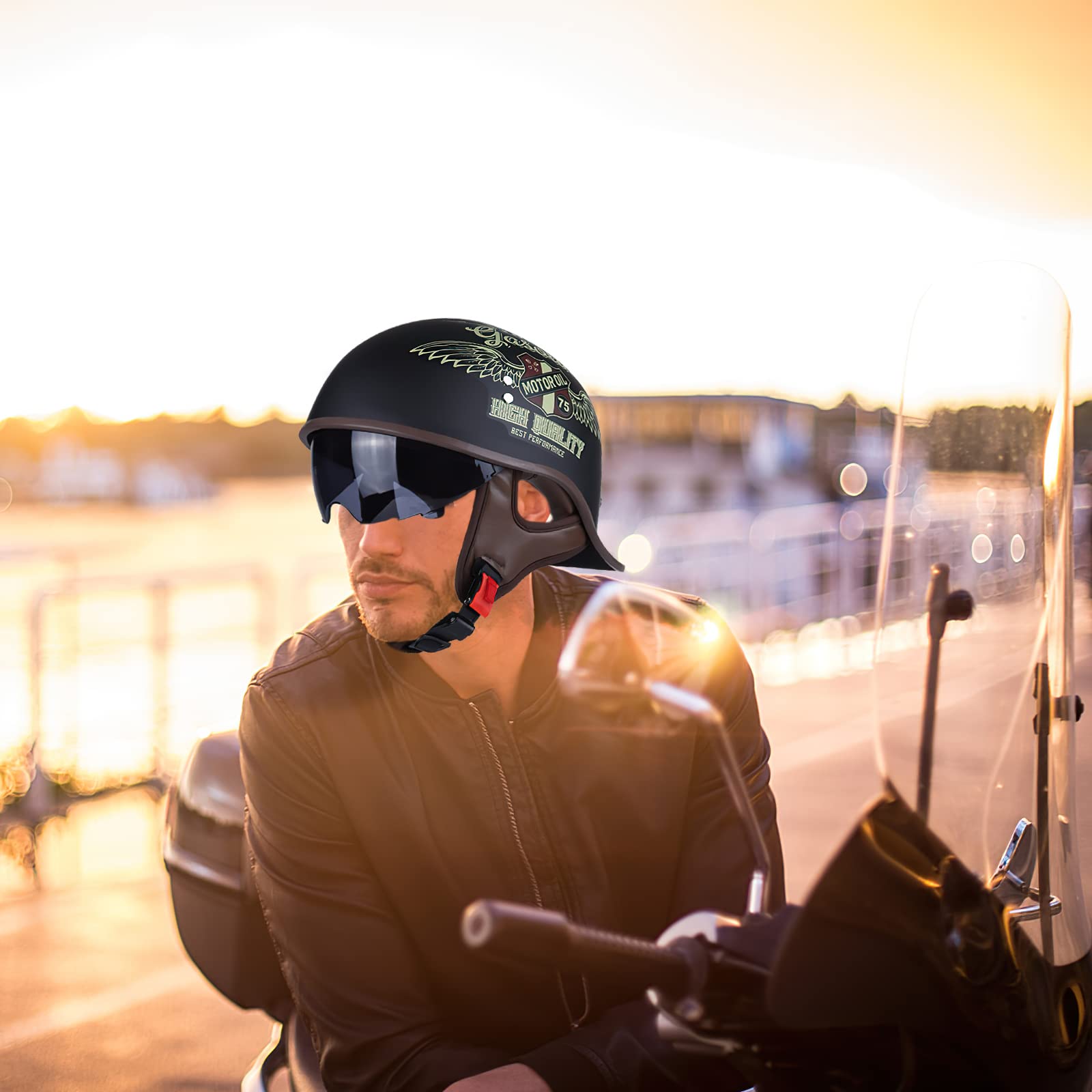 LIONCIANO Motorradhelm ECE 22.06 – Halboffener Jethelm Mit Abnehmbarer Krempe, Für Damen & Herren