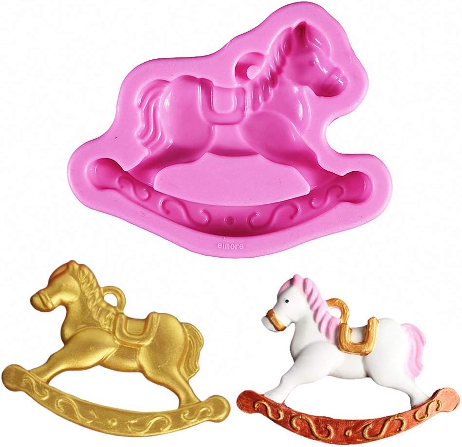 Rocking Horse Cake Fondant Mold, Wooden Horse Ride on Silicone Chocolate Candy Mold Sugar Craft DIY Baby Shower Cake Decorating Tool Soap Plaster of Paris Mold