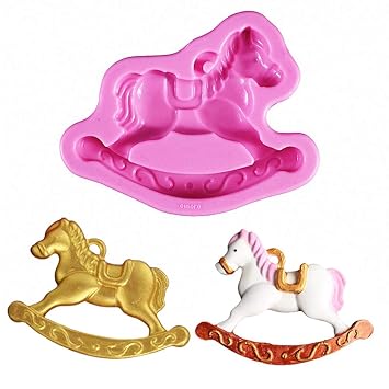 Rocking Horse Cake Fondant Mold, Wooden Horse Ride on Silicone Chocolate Candy Mold Sugar Craft DIY Baby Shower Cake Decorating Tool Soap Plaster of Paris Mold