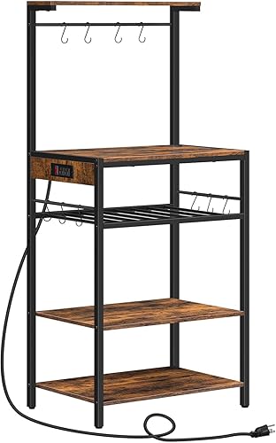 HOOBRO Estante para panaderos con toma de corriente soporte para microondas de 4 niveles con estante ajustable para vino barra de café con 10