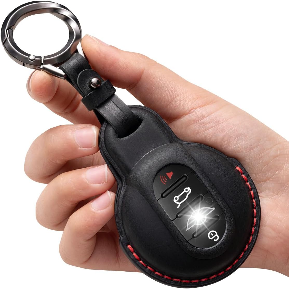 for MINI Cooper Key Fob Cover Leather Remote Case with Keychain