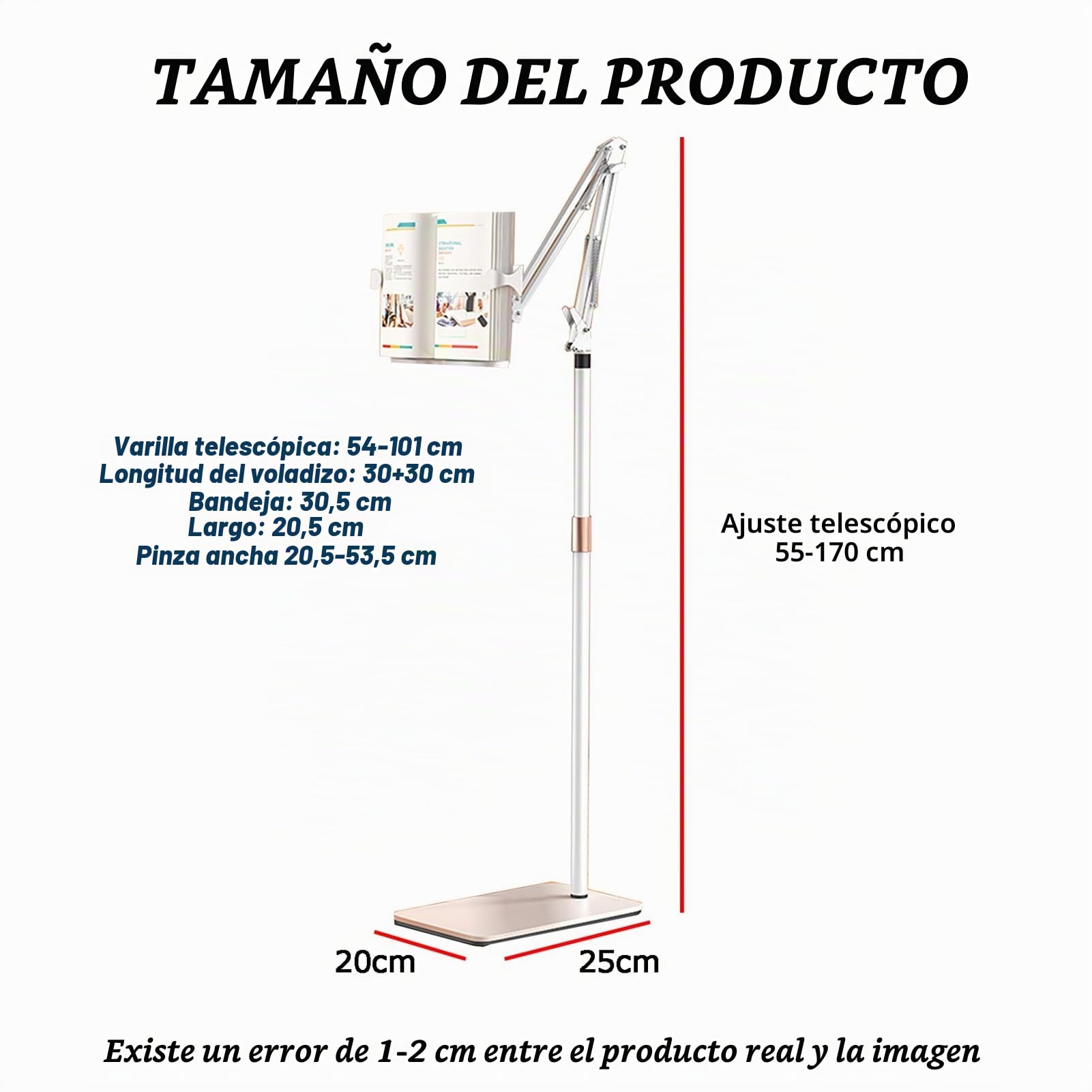 Atril De Lectura De Pie Con Clips For Páginas, Soporte For Libros Ajustable A 180°, Mesita De Noche O Sofá Con Altura Ajustable, Ideal For Suelo O Escritorio