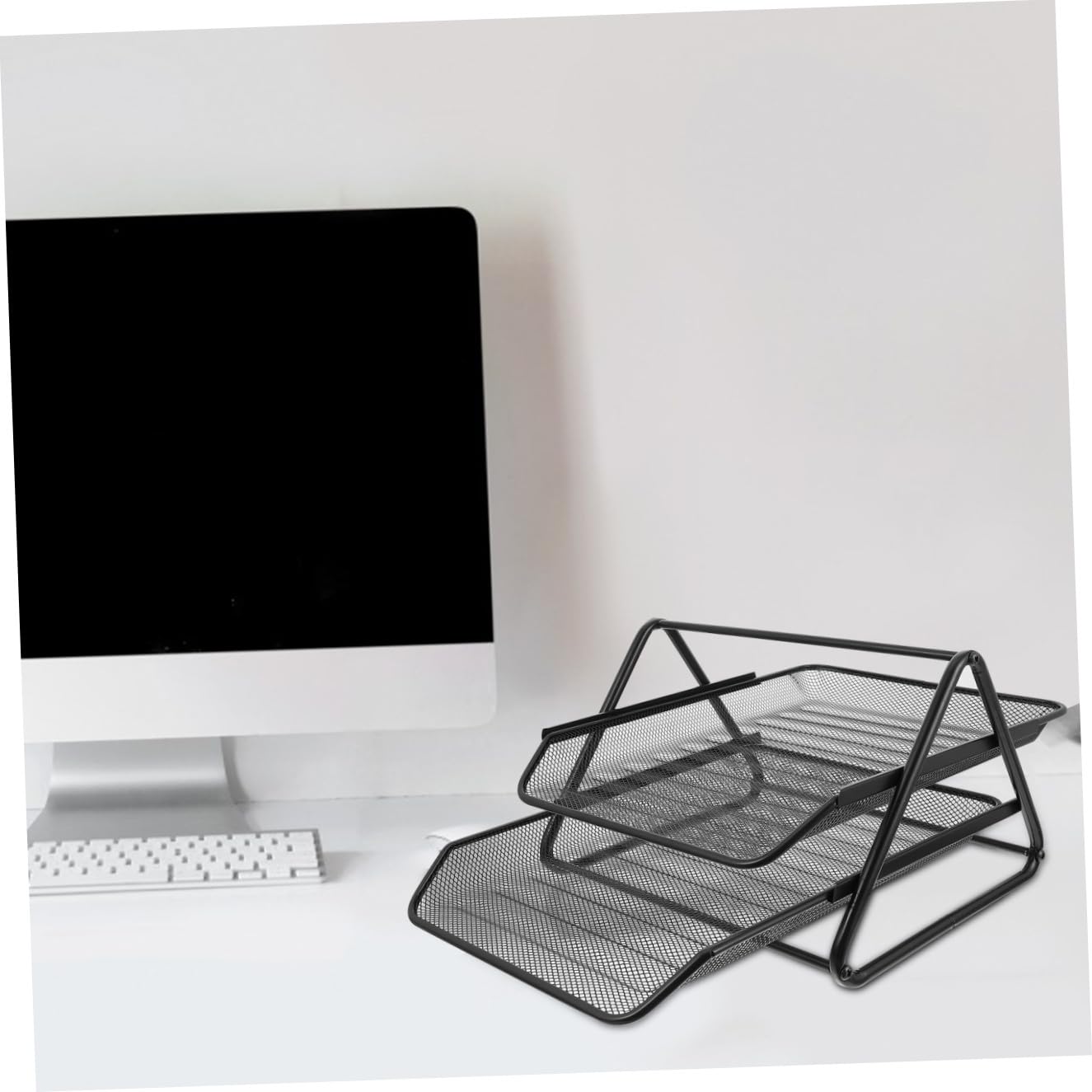 Schreibtisch-Aktenregal – zweilagiger Eisen-Netzhalter, 35 x 29 x 22 cm, für Büro und Zuhause, stilvolle Dokumente, platzsparendes Schreibtischzubehör