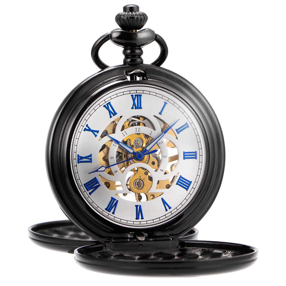 manchda Pocket Watch Retro Smooth Classic Mechanical Hand-Wind Steampunk Roman Numerals Fob Watch for Men Women with Chain + Gift Box-picture-15