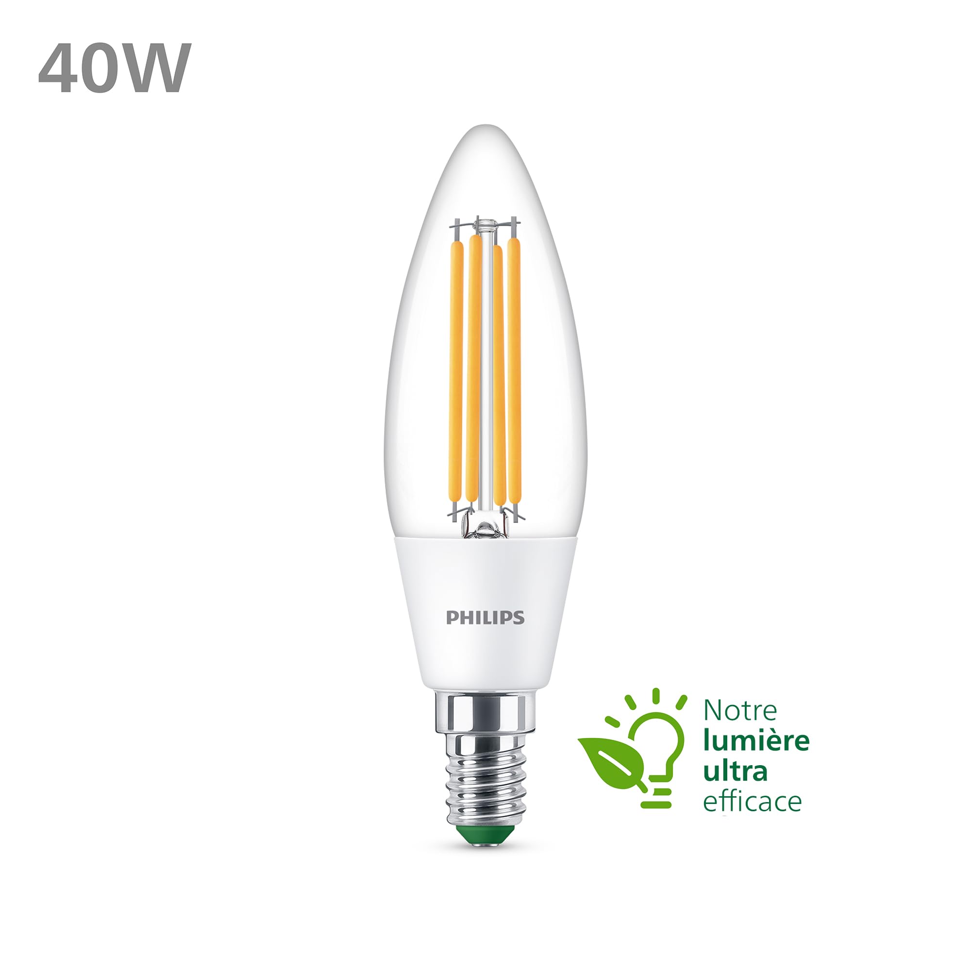 PHILIPS Classic ultraeffiziente LED-Lampe mit Energieeffizienzklasse A, ersetzt 40W, E14 Sockel, Kerze, klar, neutralweißes Licht (4000K), 5er Pack, alte Generation
