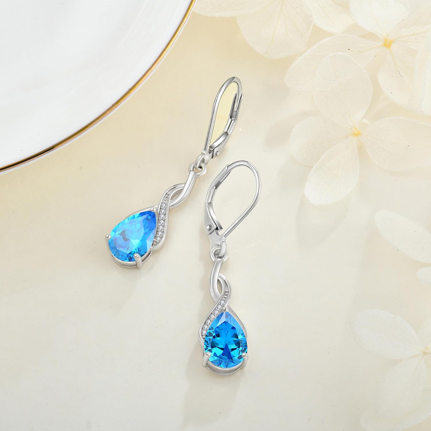 Leverback Earrings for Women Infinity Dangle Drop Earrings 925 Sterling Silver Cubic Zirconia Earrings Christmas Anniversary Jewelry for Her